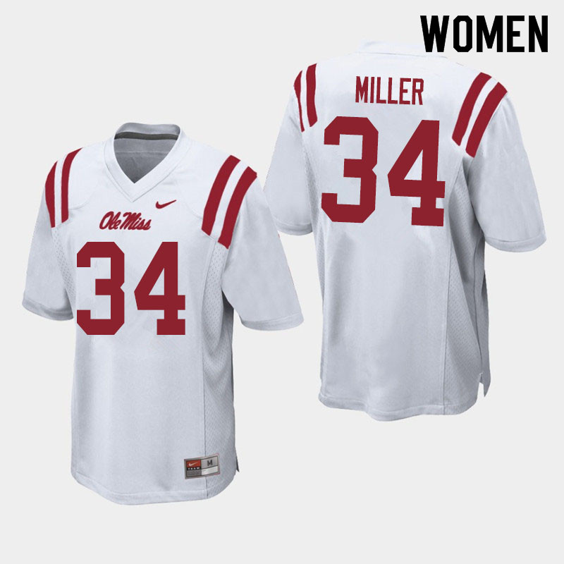 Zavier Miller Ole Miss Rebels NCAA Women's White #34 Stitched Limited College Football Jersey PDC4758UM